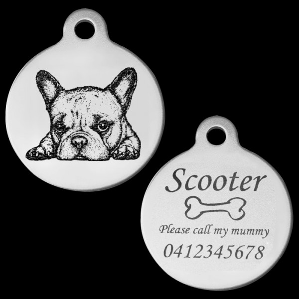 French Bulldog Puppy Engraved 31mm Large Round Pet Dog ID Tag